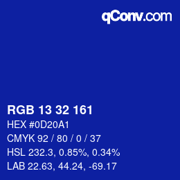Color code: RGB 13 32 161 | qconv.com