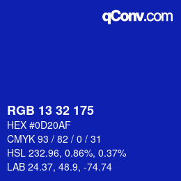 Color code: RGB 13 32 175 | qconv.com