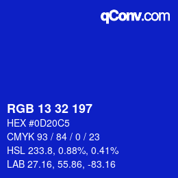 Color code: RGB 13 32 197 | qconv.com