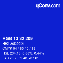 カラーコード: RGB 13 32 209 | qconv.com