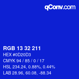 Color code: RGB 13 32 211 | qconv.com