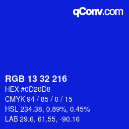 Color code: RGB 13 32 216 | qconv.com
