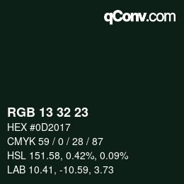 カラーコード: RGB 13 32 23 | qconv.com
