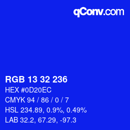 Color code: RGB 13 32 236 | qconv.com