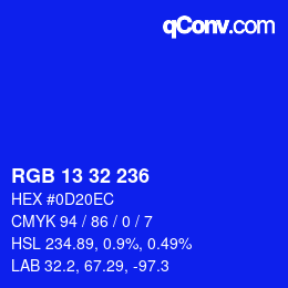Código de color: RGB 13 32 236 | qconv.com