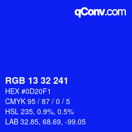 Color code: RGB 13 32 241 | qconv.com