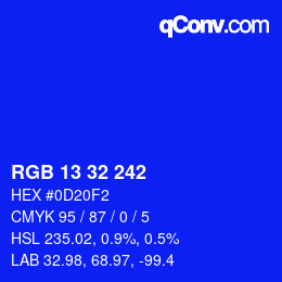 Color code: RGB 13 32 242 | qconv.com