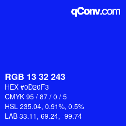 Color code: RGB 13 32 243 | qconv.com