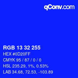 Color code: RGB 13 32 255 | qconv.com