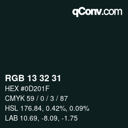 カラーコード: RGB 13 32 31 | qconv.com