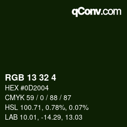 颜色代码: RGB 13 32 4 | qconv.com