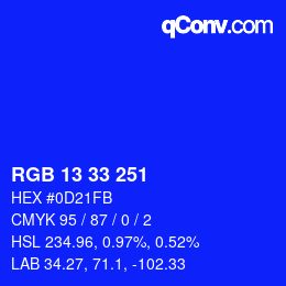 Color code: RGB 13 33 251 | qconv.com