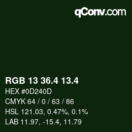 カラーコード: RGB 13 36.4 13.4 | qconv.com
