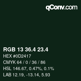 カラーコード: RGB 13 36.4 23.4 | qconv.com