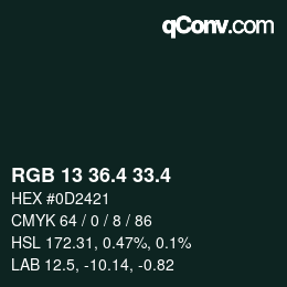 カラーコード: RGB 13 36.4 33.4 | qconv.com