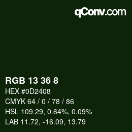 カラーコード: RGB 13 36 8 | qconv.com