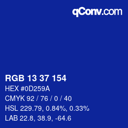 Color code: RGB 13 37 154 | qconv.com