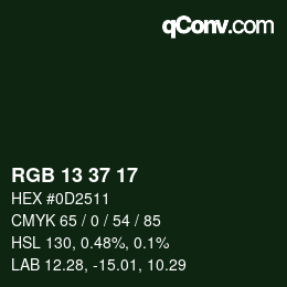 カラーコード: RGB 13 37 17 | qconv.com