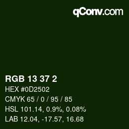 カラーコード: RGB 13 37 2 | qconv.com