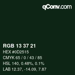 Color code: RGB 13 37 21 | qconv.com