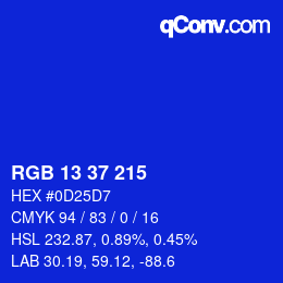 Color code: RGB 13 37 215 | qconv.com
