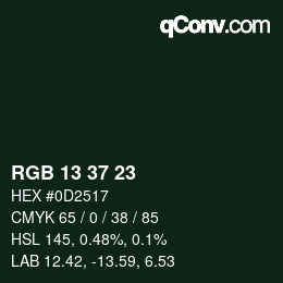 Color code: RGB 13 37 23 | qconv.com