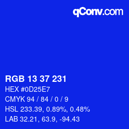 Color code: RGB 13 37 231 | qconv.com