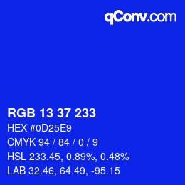 カラーコード: RGB 13 37 233 | qconv.com