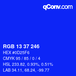 Color code: RGB 13 37 246 | qconv.com