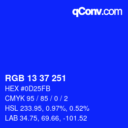 Color code: RGB 13 37 251 | qconv.com
