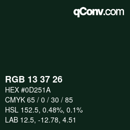 Color code: RGB 13 37 26 | qconv.com