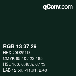 Color code: RGB 13 37 29 | qconv.com