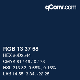 Color code: RGB 13 37 68 | qconv.com