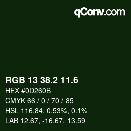 カラーコード: RGB 13 38.2 11.6 | qconv.com