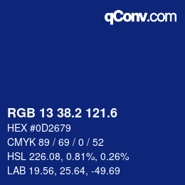 カラーコード: RGB 13 38.2 121.6 | qconv.com