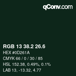 カラーコード: RGB 13 38.2 26.6 | qconv.com