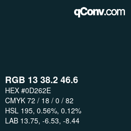 カラーコード: RGB 13 38.2 46.6 | qconv.com