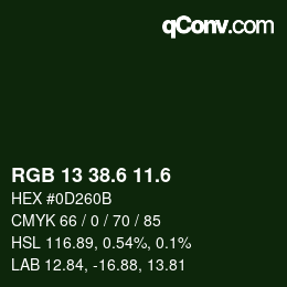 カラーコード: RGB 13 38.6 11.6 | qconv.com