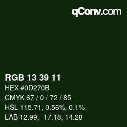 カラーコード: RGB 13 39 11 | qconv.com