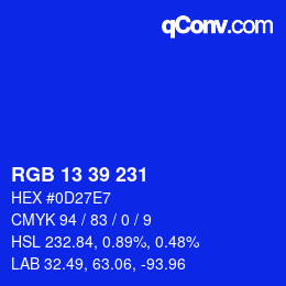 カラーコード: RGB 13 39 231 | qconv.com