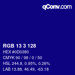 Color code: RGB 13 3 128 | qconv.com