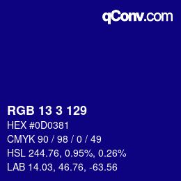 Color code: RGB 13 3 129 | qconv.com