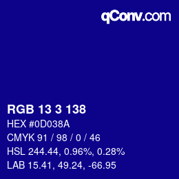 Color code: RGB 13 3 138 | qconv.com