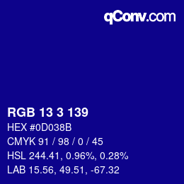 Color code: RGB 13 3 139 | qconv.com
