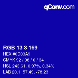 Color code: RGB 13 3 169 | qconv.com