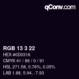 Color code: RGB 13 3 22 | qconv.com