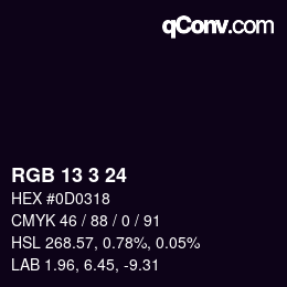 カラーコード: RGB 13 3 24 | qconv.com