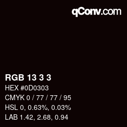 カラーコード: RGB 13 3 3 | qconv.com