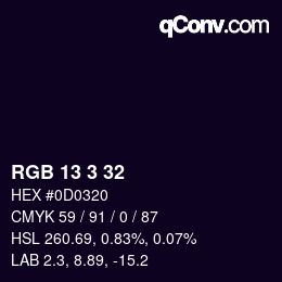 Color code: RGB 13 3 32 | qconv.com