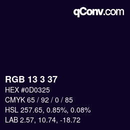 カラーコード: RGB 13 3 37 | qconv.com